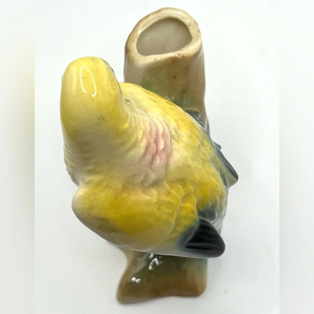 Vintage Royal Copley Yellow Parrot Bird on Tree Brunch Ceramic Vase Figurine 5